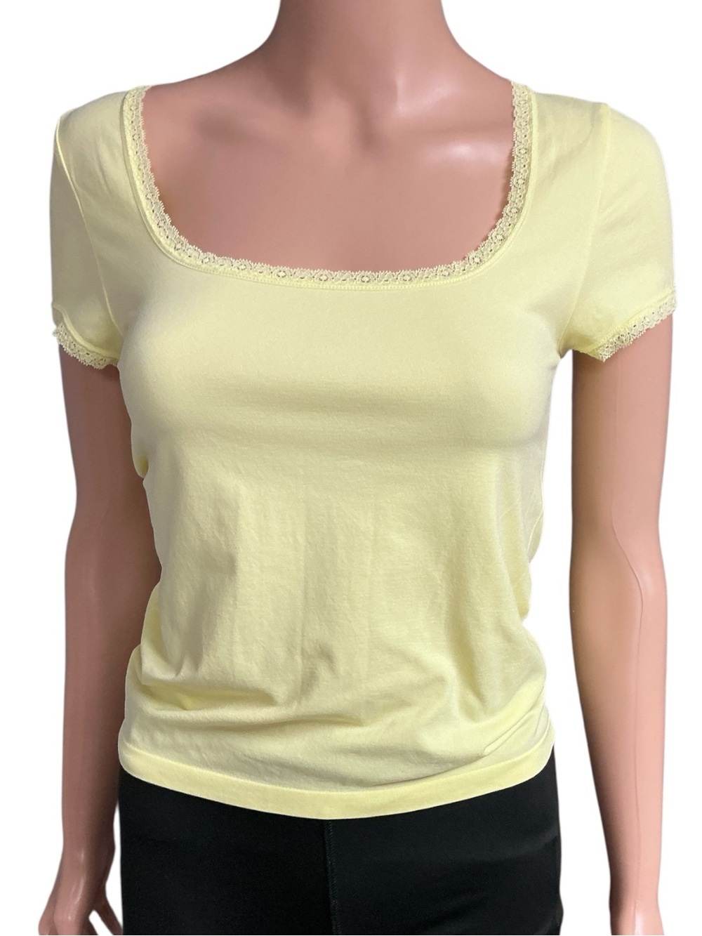 wild fable - NWT - Pale Yellow Lace-Trim Square Neck Short Sleeve Top